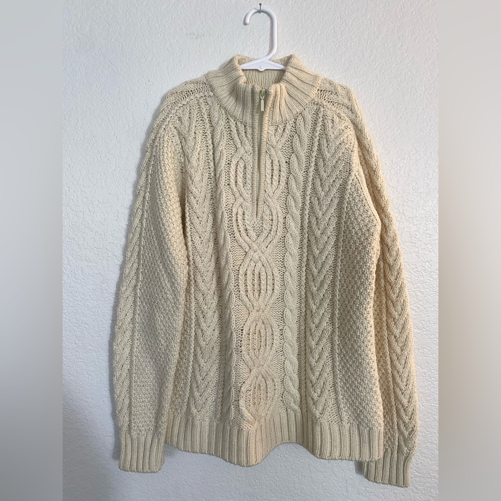Hanna Andersson Cream Cable-Knit Half-Zip Sweater
